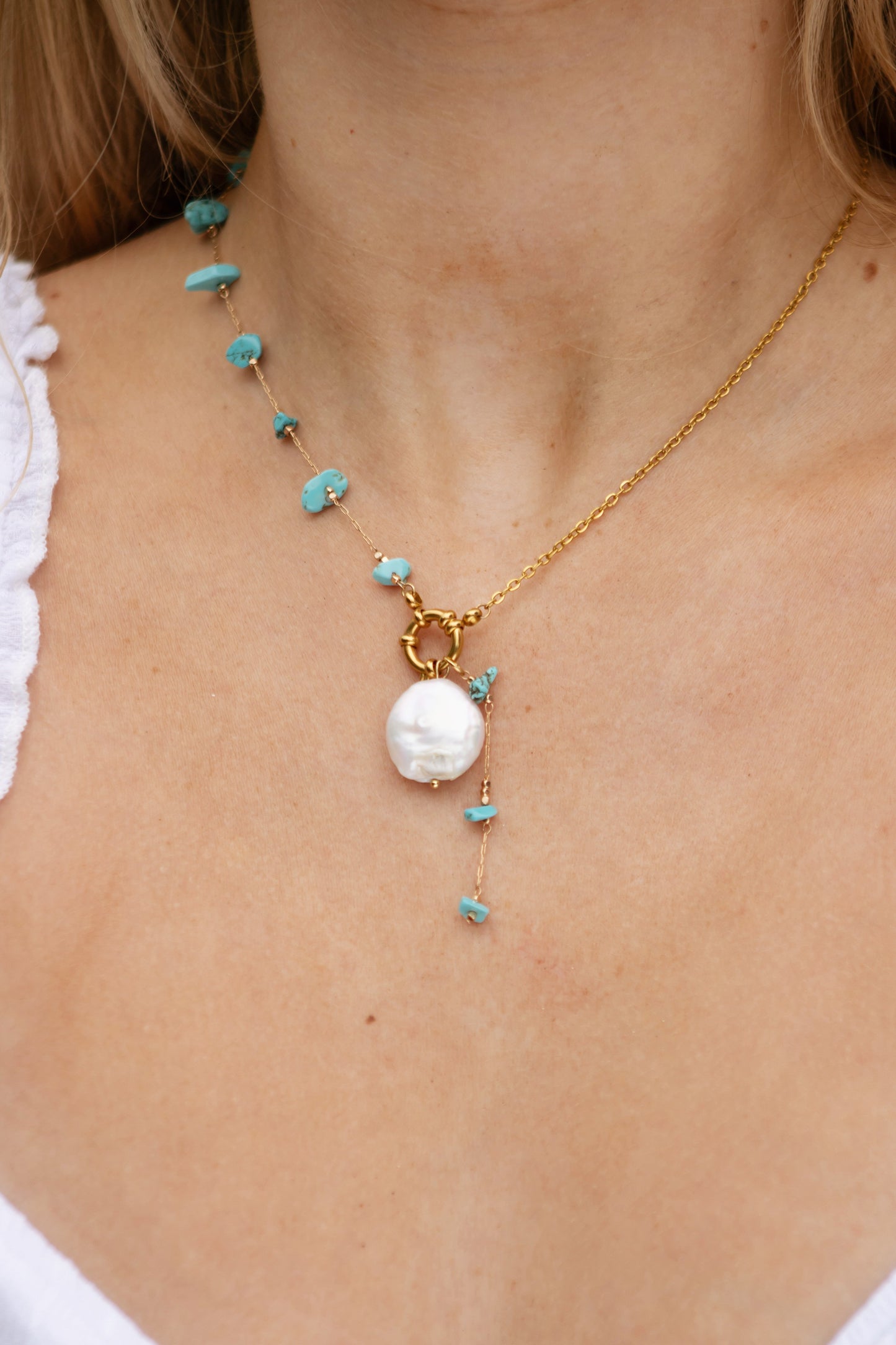 Ketting turquoise en parel