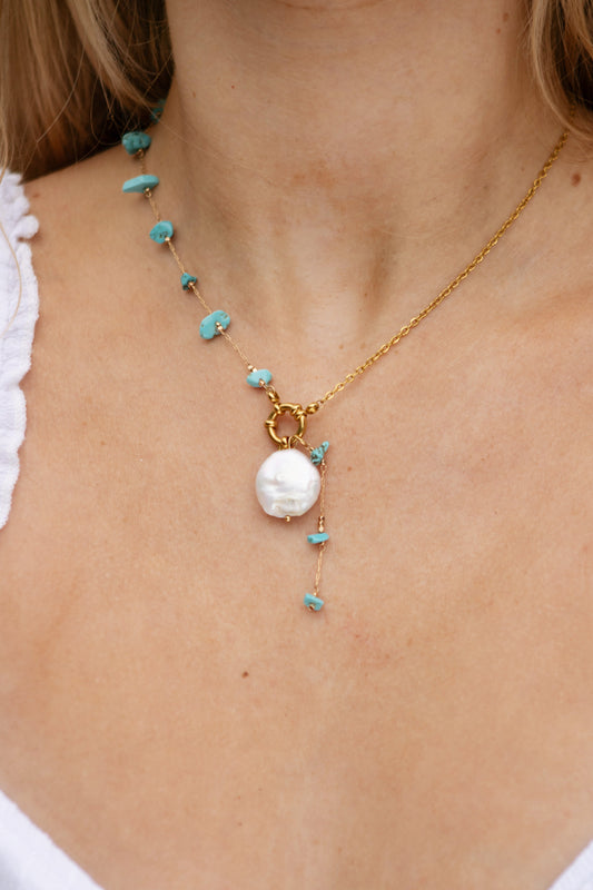 Ketting turquoise en parel
